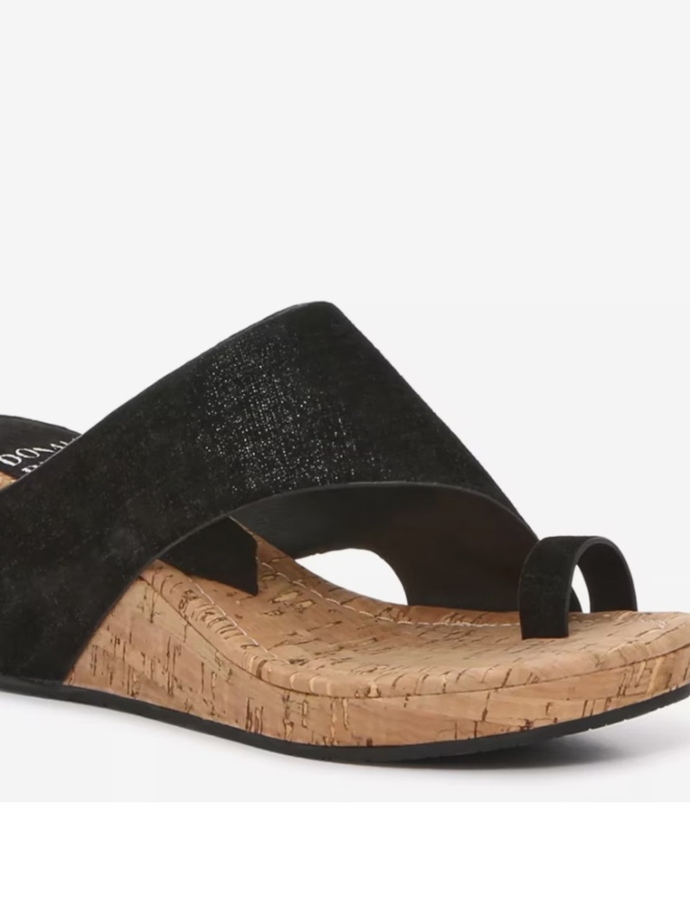 Donald J. Pliner Black Cork Wedge Toe-Loop Sandal